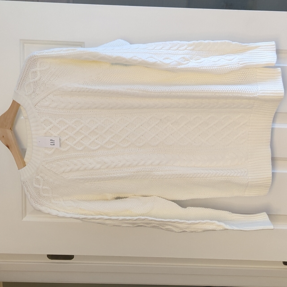 NEW! Gap Cable Sweater - White/Cream, Med-Tall